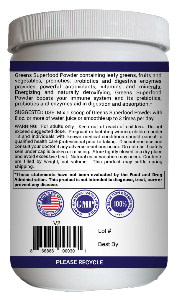 Helivin Greens Superfood Powder - Superfoods, Antioxidants, Enzymes, Fiber, Prebiotics, and Probiotics