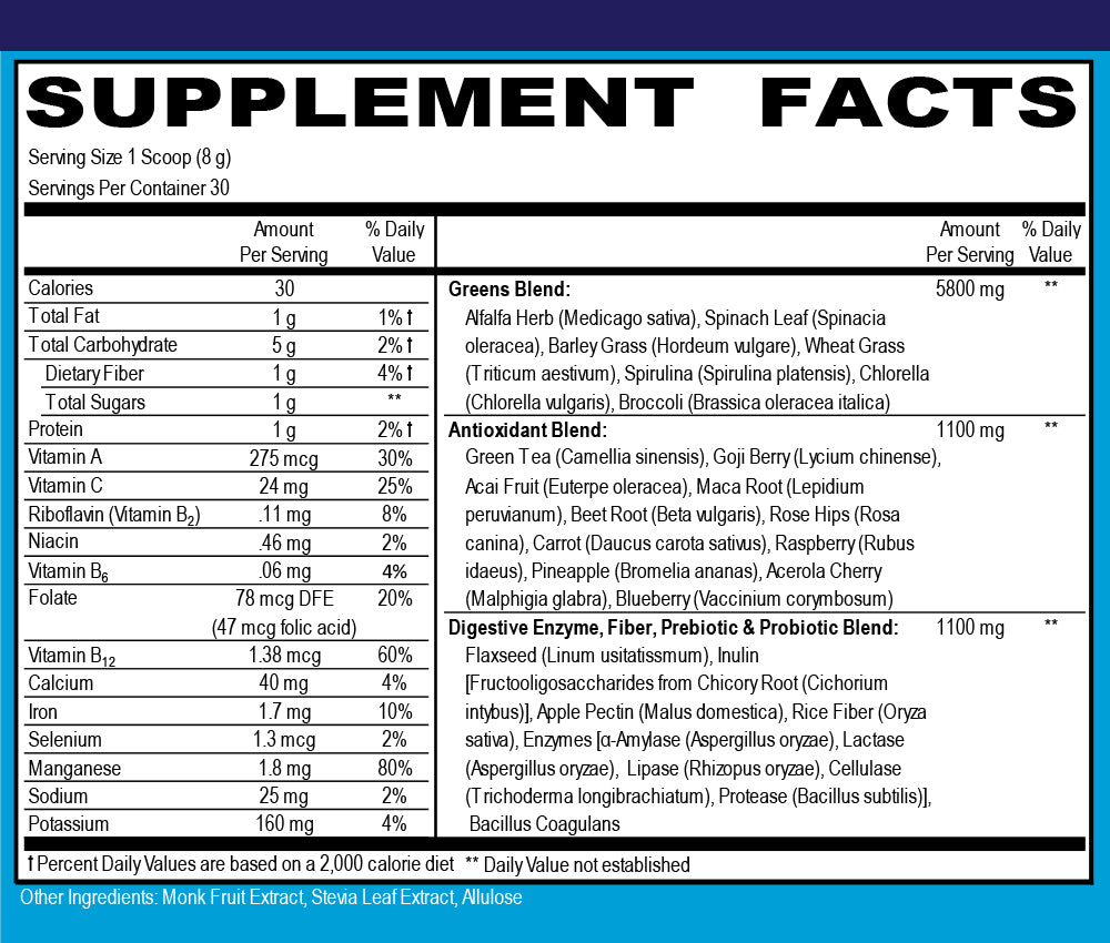 Helivin Greens Superfood Powder - Superfoods, Antioxidants, Enzymes, Fiber, Prebiotics, and Probiotics