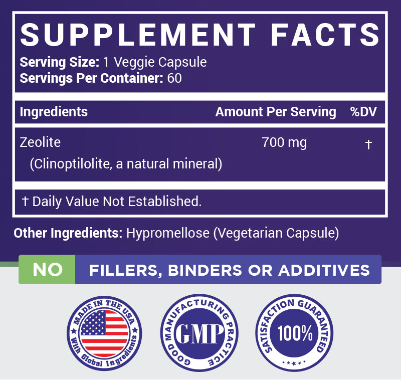 Helivin Zeolite Veggie Capsules – No Magnesium Stearate or Other Fillers