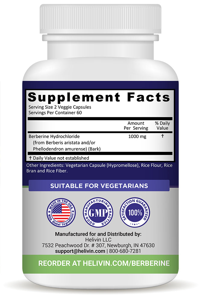 Helivin Berberine Veggie Capsules – No Magnesium Stearate