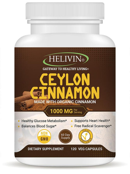 Helivin Ceylon Cinnamon Veggie Capsules – No Magnesium Stearate or Other Fillers