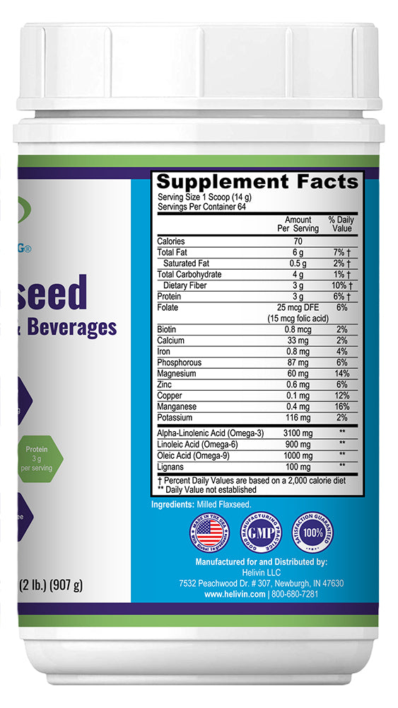 Helivin Golden Flaxseed Powder - Fine Milled for Smooth Texture