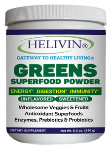 Helivin Greens Superfood Powder - Superfoods, Antioxidants, Enzymes, Fiber, Prebiotics, and Probiotics