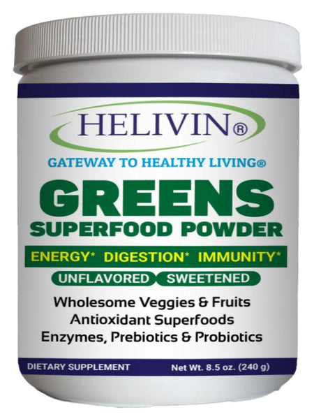 Helivin Greens Superfood Powder - Superfoods, Antioxidants, Enzymes, Fiber, Prebiotics, and Probiotics