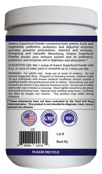 Helivin Greens Superfood Powder - Superfoods, Antioxidants, Enzymes, Fiber, Prebiotics, and Probiotics
