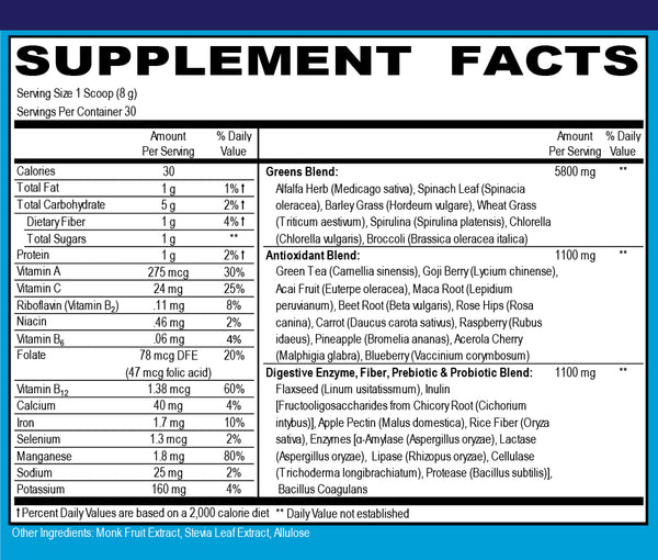 Helivin Greens Superfood Powder - Superfoods, Antioxidants, Enzymes, Fiber, Prebiotics, and Probiotics