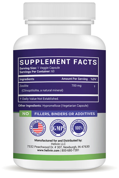 Helivin Zeolite Veggie Capsules – No Magnesium Stearate or Other Fillers